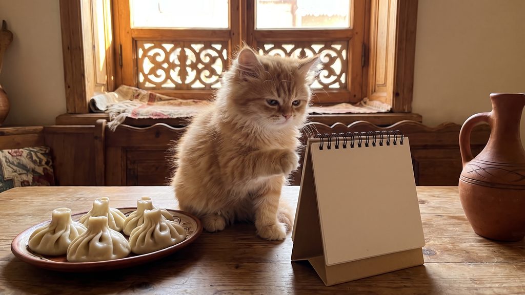A cat consulting a calendar
